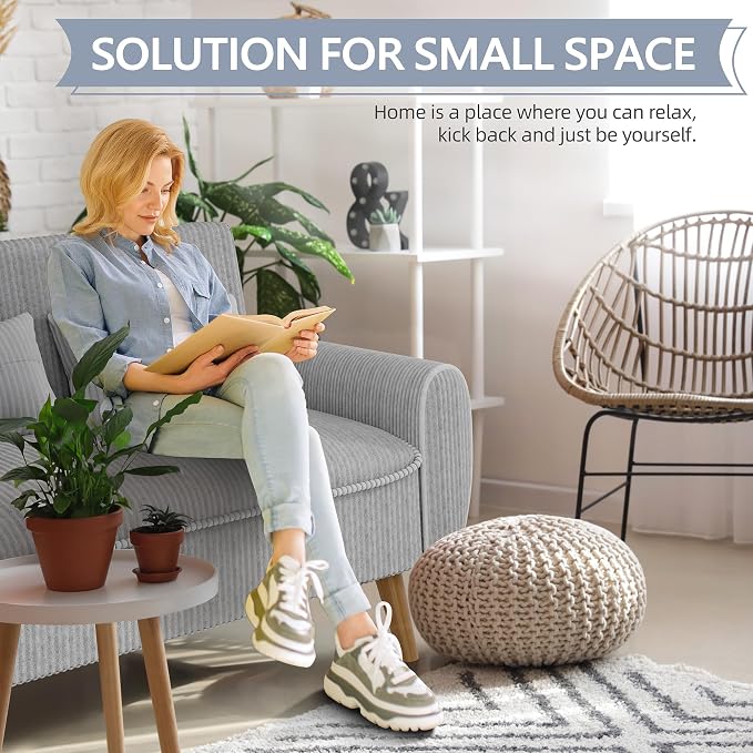 Shintenchi 48'' Loveseat Sofa, Mid-Century Modern Upholstered Couch Deep Seat with 2 Pillows, 10" Thick Cushion with Spring, Solid Wood Frame Small Couch for Living Room, Dorms & Office, Light Grey