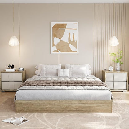 King Size Solid Wood Platform Bed, Modern Minimalist Floor-Standing Design with Robust Wooden Slats | Noise-Free, Space-Saving, No Box Spring Required | Easy Assembly for Luxurious Mast