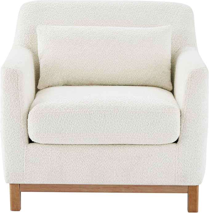 VANOMi 31"W Living Room Accent Chairs Boucle Chair for Bedroom, Cream White | Oversized Armchair with Thick Cushion Reading Chairs for Living Room, Apartment