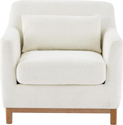 VANOMi 31"W Living Room Accent Chairs Boucle Chair for Bedroom, Cream White | Oversized Armchair with Thick Cushion Reading Chairs for Living Room, Apartment