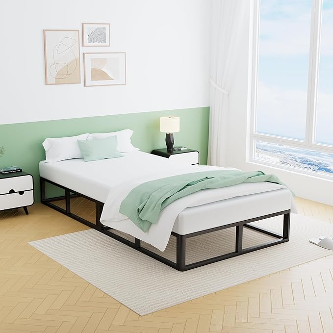 VIPSHOW 10 Inch Twin Metal Bed Frame Round Corner Low Platform Bed Frames 3000 LBS Heavy Duty Steel Slats Support Mattress Foundation No Box Spring Needed, Noise Free, Easy Assembly, Black