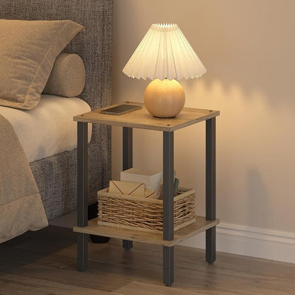 TUTOTAK End Table, Set of 2, Side Table, Nightstand, 2-Tier Storage Shelf, Sofa Table for Small Space, Living Room, Bed Room TB01BG035