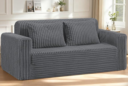 HABUTWAY 78" Loveseat Boneless Couch, 4-in-1 Convertible Sofa Bed, Plush Fur Folding Futon Sofa Bed Couches with 2 Pillows for Living Room, High-Density Foam Support, No Assembly Required, Grey