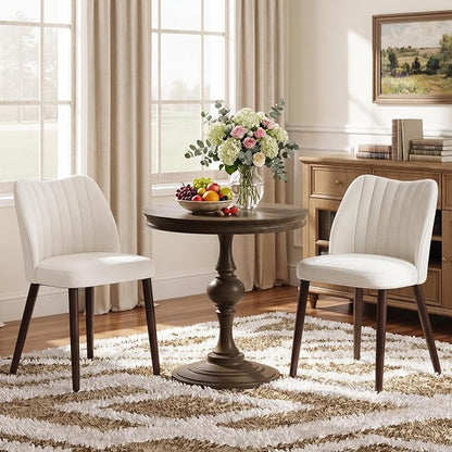 Upholstered Dining Chairs Set of 2, Modern Fabric Dining Chairs with Curved Backrest & Solid Rubber Wood Legs, Padded Kitchen Dining Room Chairs for Restaurant Cafe, Beige