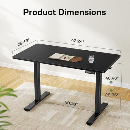 Marsail Standing Desk, Height Adjustable Desk with One-Piece Desktop, 48 x 30 inch Black Sit Stand Desk with 4 Memory Presets for Home Office & Workstations (2 Packages)