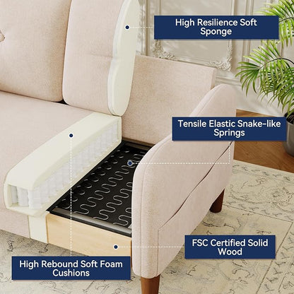 Vipbear 48" Loveseat Sofa,Modern Small Couches for Small Spaces,Beige Chenille Love Seat Couch for Living Room,Bedroom,Apartment,Office,Deep Seat,Throw Pillow,Side Pockets,Curved Armrest