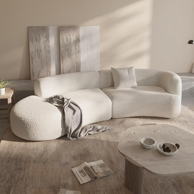 Acanva Formia Boucle Curved Sectional Couch for Living Room | Modular Sofa, Modern Minimalist, Wood Frame, For Apartment, Home Office