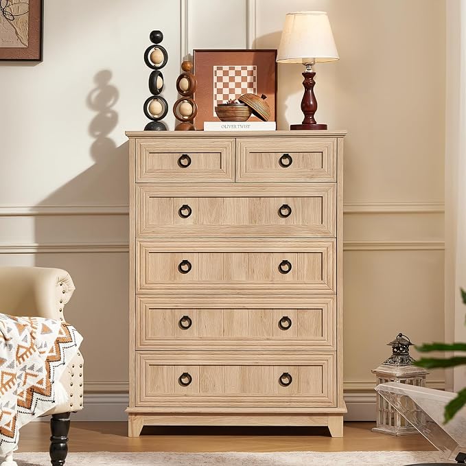 Joaxswe Farmhouse 6 Drawer Dresser for Bedroom Set of 2, 41" Tall Small Dressers & Chest of Drawers, Rustic Wood Dresser with Metal Handle, Storage Organizer Closet for Living Room, Hallway, Entryway