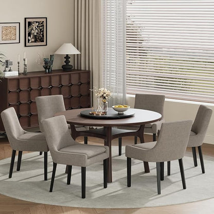 Modern Dining Room Chairs Set of 6 with Mid Back and Wood Legs, Upholstered Kitchen Chairs for Dining Room/Living Room, Camel