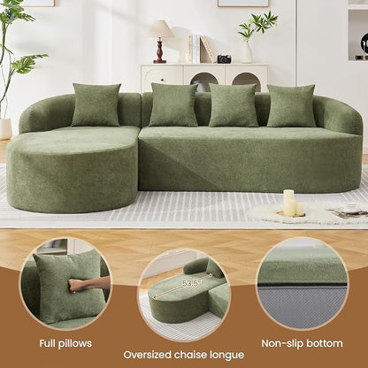 Boneless L Shaped Sofa Couch, Oversized Sectional Curved Cloud Sofa with Chaise Lounge, Chenille 4 Seats Deep Seat Couches for Living Room, No Assembly, Green