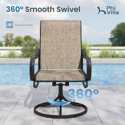 PHI VILLA 8 PCS Patio Dining Set with 13ft Large Patio Umbrella(Beige), 6 Outdoor Swivel Chairs & 1 Rectangle Metal Table for 6 Person, Patio Dining Fruniture Set for Lawn Garden(No Umbrella Base)