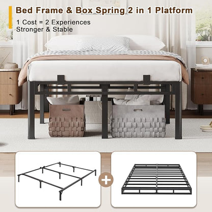 ROIL 24 Inch Queen Size Bed Frame, Metal Bed Frame & Box Spring 2 in 1 Platform with Round Corner Legs, 4000LBS Double Layer Bed Frame with Headboard Holes Mattress Baffles, Noise-Free Easy Assembly