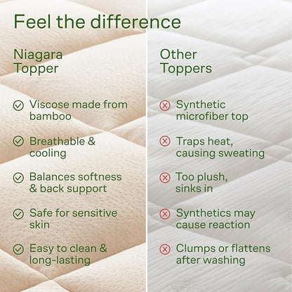 Niagara Sleep Solution Ultra Soft Full Size Mattress Topper - Rayon Derived from Bamboo Pillow Top Mattress Pad for Back Pain Relief - Naturally Cooling for Hot Sleepers, Beige