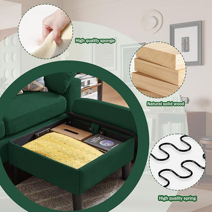 79" Convertible Sectional Sofa Set, Modern Linen Small L Shaped Couch with Reversible Ottoman and Loveseat, 3-Seat Sofa Couches for Living Room, Office, Apartment, Green