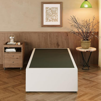 EMODA 18 Inch Twin Bed Frames with White Cover Skirt, Heavy Duty Metal Twin Platform Bed Frame No Box Spring Needed, Noise Free, Easy Assembly