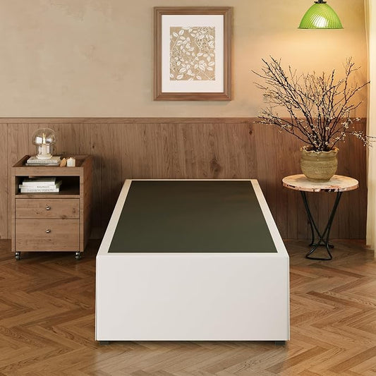EMODA 18 Inch Twin Bed Frames with White Cover Skirt, Heavy Duty Metal Twin Platform Bed Frame No Box Spring Needed, Noise Free, Easy Assembly