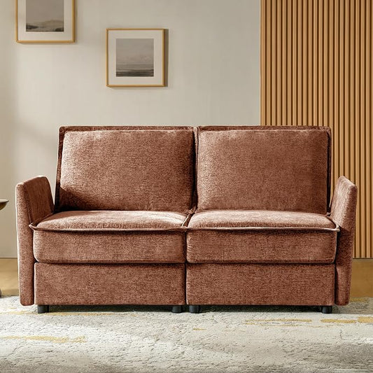HULALA HOME 67'' Modern Chenille Loveseat Sofa, 2 Seater Couch with Storage, Comfy Deep Seat, Small Loveseat Couches for Living Room Furniture with Pillows, Easy to Install, Burnt Orange