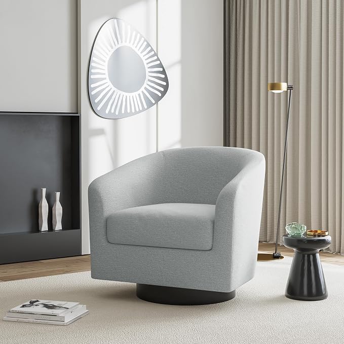 Swivel Accent Chairs Set of 4, Chenille Barrel Chair Upholstered Armchair for Living Room, Modern Round Arm Chair Small Single Sofa Bedroom Reading Seat - Light Gray