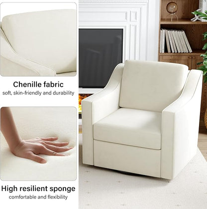 Swivel Accent Chair, Modern Round Barrel Arm Chair for Living Room, Bedroom, Comfy Club Reading Chairs for Adults (Chenille Beige, Set of 2)