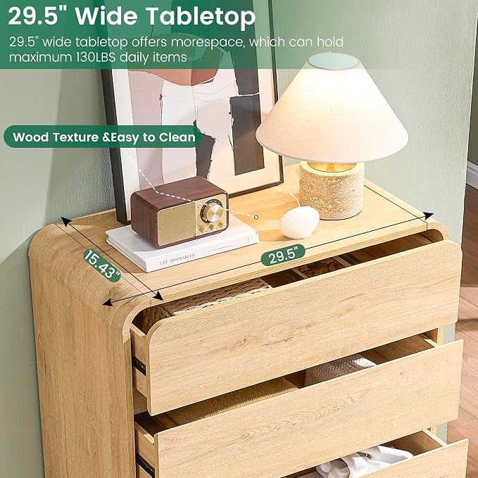 Standifurno Natural 5 Drawer Dresser, Modern Dresser with Storage, Chest Drawers with Wood Grain Texture, Drawers Organizer for Bedroom, Living Room, Hallway.