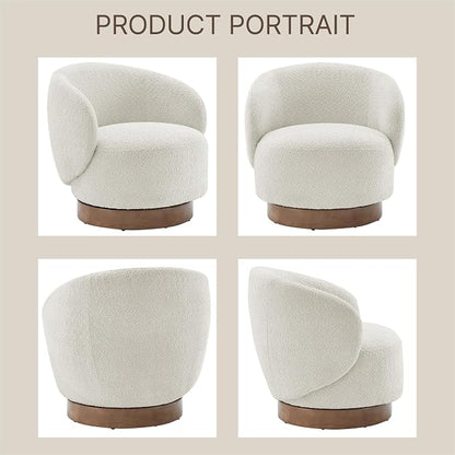 KISLOT Swivel Accent Chair Round Barrel Armchair Upholstered Performance Fabric for Living Room Bedroom Waitingroom,2 Box,Cream