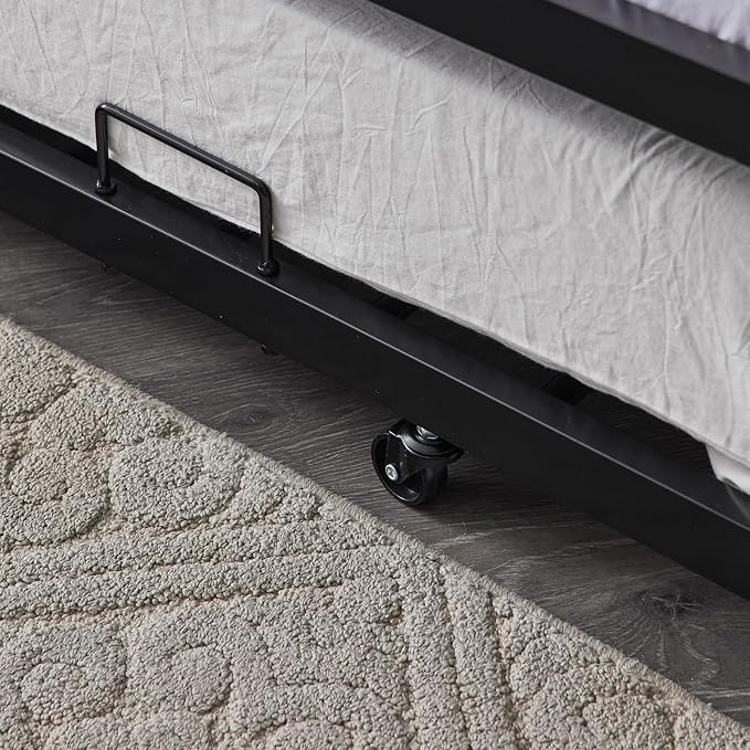 Karl home Bunk Bed Twin Over Twin Metal Bunk Bed with Trundle, 3-in-1 Triple Bunk Beds for Kids Teens & Adults, Safety Guard Rails, 2 Side Ladders, Black