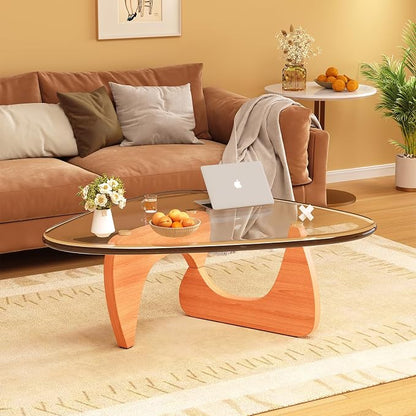 Coffee Table for Living Room Mid Century Modern Center Small Table with Glass Top and Wood, Walnut Transparent(45 Inch)