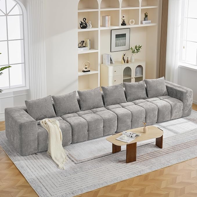 160" Oversized 6 Seater Boneless Couch, Comfy Cloud Modular Sectional Sofa with Deep Seat, Modern Boneless Memory Foam Couches for Living Room, Tufted Sofa, No Assembly Required, Light Grey
