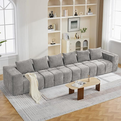 160" Oversized 6 Seater Boneless Couch, Comfy Cloud Modular Sectional Sofa with Deep Seat, Modern Boneless Memory Foam Couches for Living Room, Tufted Sofa, No Assembly Required, Light Grey