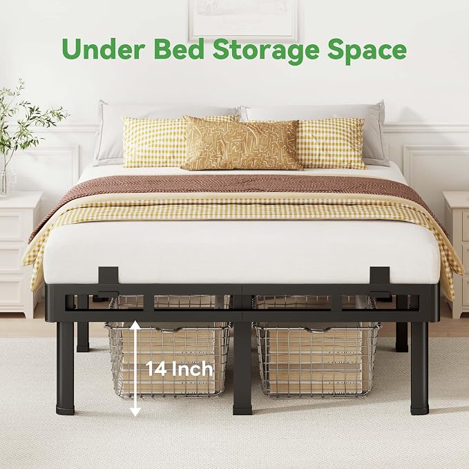 Superay King Bed Frame, 18 inch Metal Bed Frame & Box Spring 2 in 1 Design, Double Layer Bed Frame with Rounded Legs, Heavy Duty Platform Support 4000lbs, with Matress Gasket & headboard Adapter
