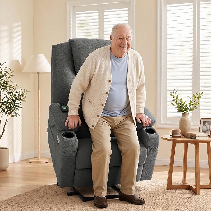 MCombo Power Lift Recliner Chair for Elderly R7510(Grey, Large-Wide) | Oversized for Big and Tall, Heat and Massage, USB& Type C Charging Port, FSC Certified