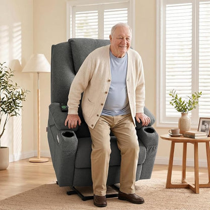 MCombo Power Lift Recliner Chair for Elderly R7510(Grey, Large-Wide) | Oversized for Big and Tall, Heat and Massage, USB& Type C Charging Port, FSC Certified