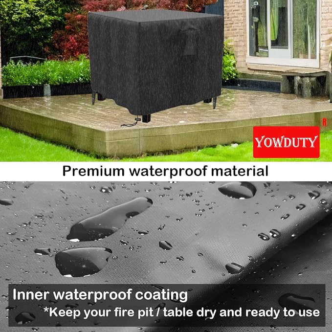 Propane Fire Pit Cover Square 30 Inch, Waterproof Heavy Duty 600D Gas Fire Pit Table Cover 30 x 30 x 25 Inch, Fit 28-30 Inch Firepit Table, All-weather Protection For Patio Fire Table