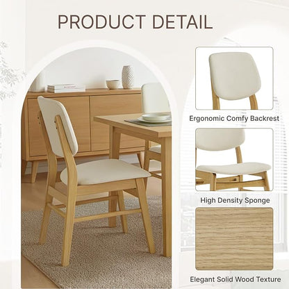 KISLOT Wooden Dining Chairs Set of 4, Upholstered Modern Dining Room Chairs, Mid Century Solid Oak Wood Kitchen Chairs for Farmhouse, Restaurant, Café (Cream Fabric & Original Color)