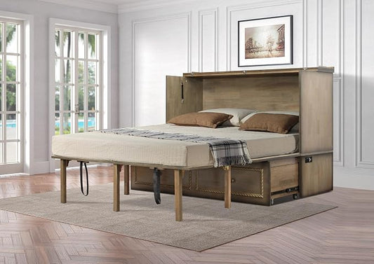 Mega Solutions Venetian Murphy Cabinet Bed with Deepest Storage Drawer On The Market and USB Charging Station 6 inch (Latte, Queen)