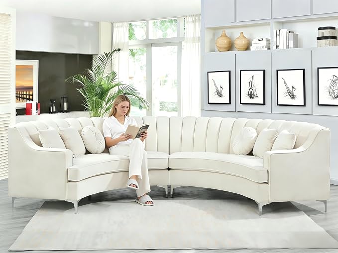 Legend Vansen Semicircle Modular Curved Velvet Sectional Sofa,141.34”Oversized Arc Sofa,Modern Cloud-Like Deep Seat Couch for Living Room Apartment Office Conference Space (1, Cream)