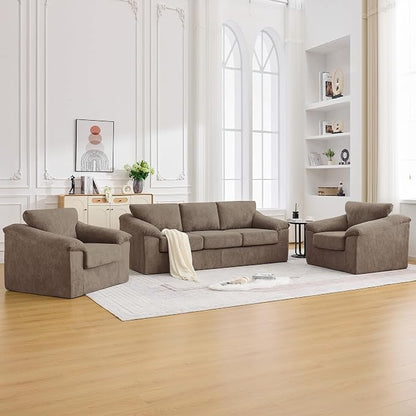 Boneless Couch Sets, Modern 3 Seater Sofa with 2 Accent Chairs, Floor Cloud Couch Sets with Extra Comfy Soft Deep Seats for Living Room, Apartment, No Assemby, Set of 3, Brown