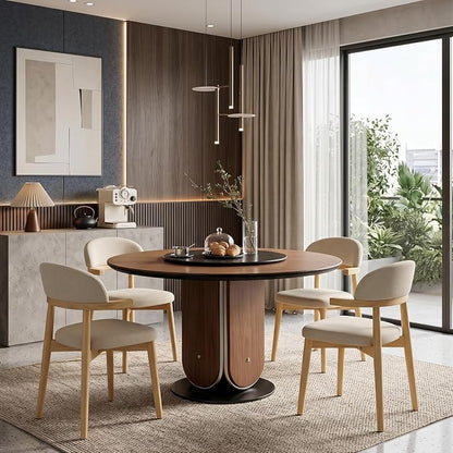MOJAY Dining Chairs Set of 4 Natural Oak, Linen Beige with Curved Armrests