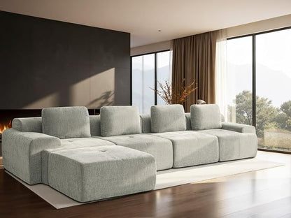 159" L-Shaped Modular Sectional Sofa, Oversized Boneless Cloud Couch for Living Room with Extra Deep Seat & High Back, Tool-Free No Assembly, Soft Chenille (Light Grey, 159 inch-L Shaped（4+1）)
