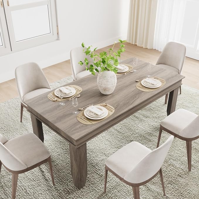 GarveeHome Farmhouse Dining Table for 6-8 People, 71 in Long Kitchen Tables with Wooden Sturdy Frame, 6 ft Large Rectangular Dinner Table for Dining Room, Kitchen, Grey Walnut, 71" Non-extendable