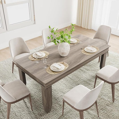 GarveeHome Farmhouse Dining Table for 6-8 People, 71 in Long Kitchen Tables with Wooden Sturdy Frame, 6 ft Large Rectangular Dinner Table for Dining Room, Kitchen, Grey Walnut, 71" Non-extendable