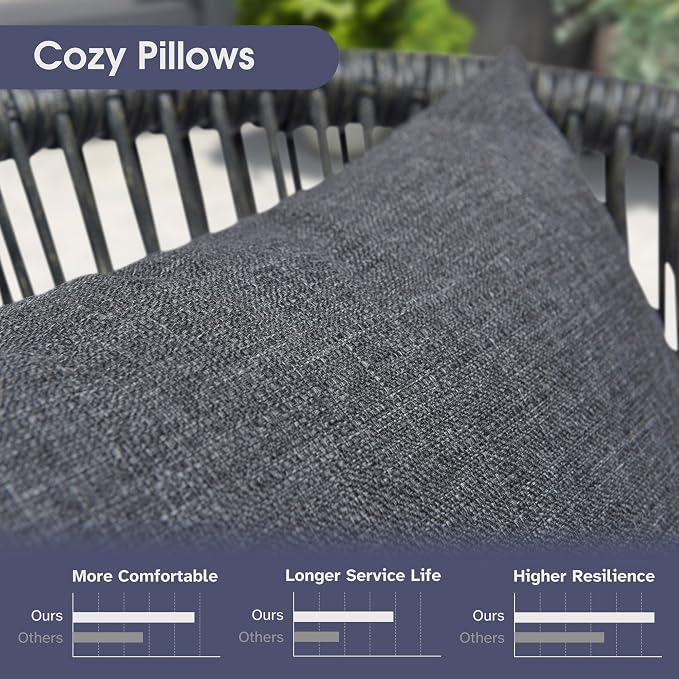 PURPLE LEAF 5 Pieces Patio Dining Set Wicker Outdoor Furniture Rectangular Table and Chairs Set for Garden Deck Aluminum Frame Backyard Kitchen Set, Cushions and Pillows Included Grey