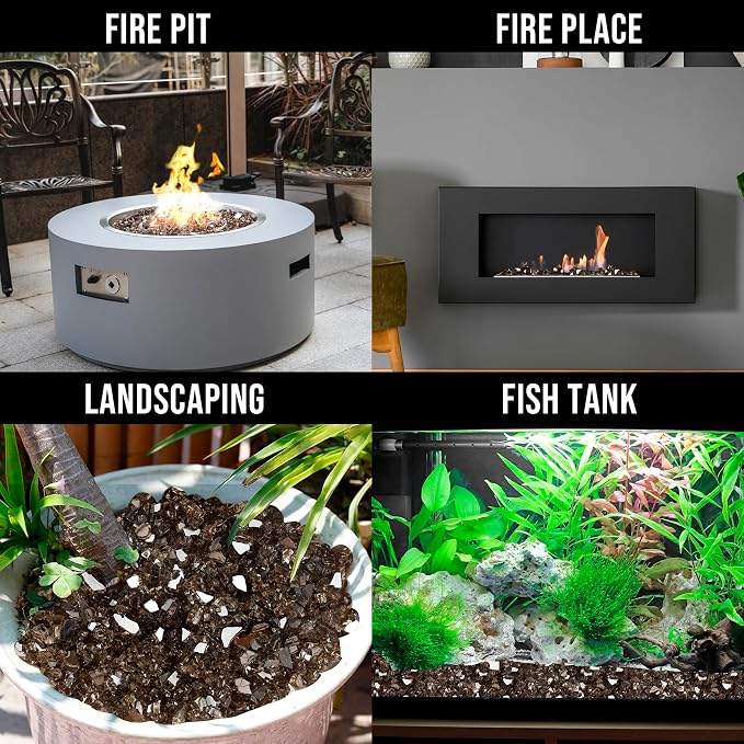 Skyflame High Luster 10-Pound Fire Glass for Fire Pit Fireplace Landscaping, 1/2-Inch Bronze Reflective Reflective