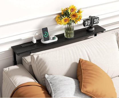 GRLEAF 39" Adjustable Height Narrow Console Table with Power Outlets, Long Sofa Table with Charging Station Behind Couch Table Skinny Entryway Table for Living Room, Hallway and Office – Black