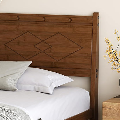 RLDVAY Walnut Full Size Bed Frame, Bed Frame Full 14" Height, Heavy Duty Bamboo Wood Full Bed Frame with Headboard, Under Bed Storage, No Box Spring Needed, Easy Assembled Bedroom Platform Bed