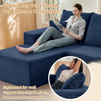 Sectional Couches for Living Room Cloud Couch Sofa with L-Shape Couch in a Box Upholstered Boneless Couchs Modern Modular Sectional Couch with Chaise (Blue,B-3 Seater-Left-Facing Chaise-96 inch)