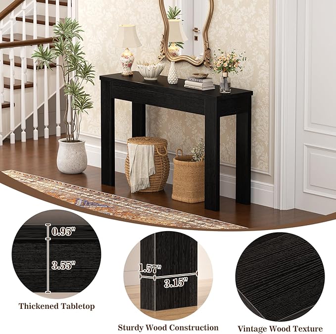 Armocity Console Table, Small Farmhouse Wood Entryway Table, Sofa Tables Narrow Long Behind Couch, Entry Table for Entrance, Hallway, Living Room, 32", Embossed Black