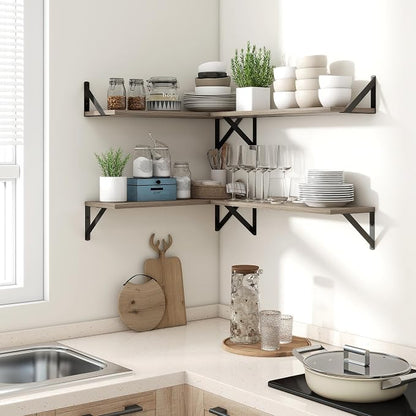 Axeman Floating Shelves for Wall, 8 Inch Deep Grey Wall Shelves Set of 2, 16''W x 8''D Rustic Grey Wood Shelves for Farmhouse Bookshelf Living Room Bedroom