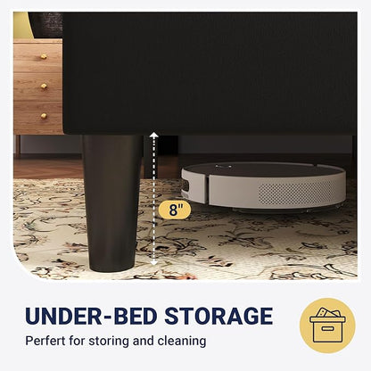 Allewie Queen Size Platform Velvet Bed Frame with Geometric Wingback Headboard, Boho Upholstered Bed with Wooden Slats Support, No Box Spring Needed, Easy Assembly, Black