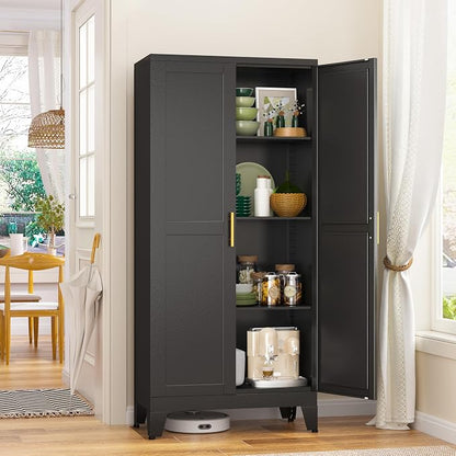 GAIOUS Metal Storage Cabinet With 2 Doors and 3 Adjustable Shelves, Black Kitchen Pantry for Food, Utility Cabinet for Laundry Room, Cupboard